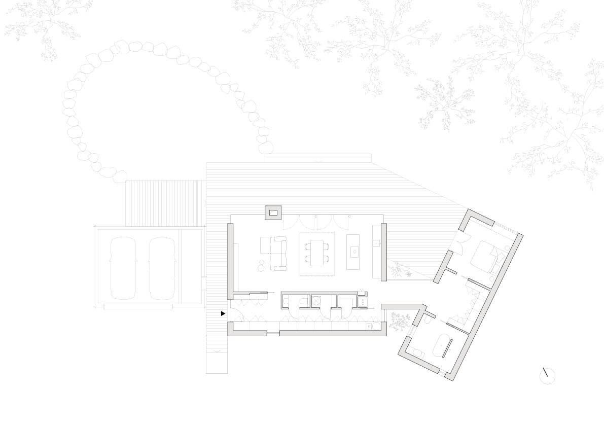 Půdorys (Dům inspirovaný australskou architekturou; Anna Koukolová architekti)