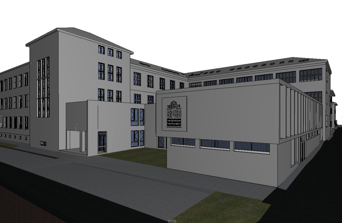 Perspektiva od severozápadu (3D/BIM model v Archicadu)