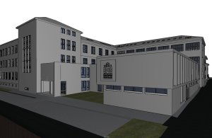 Perspektiva od severozápadu (3D/BIM model v Archicadu)