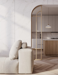 Přední výrobce tvrzeného kamene Technistone představuje novinky pro jaro 2023 se vzory inspirovanými mramorem: na obrázku dekor Calacatta Volegno