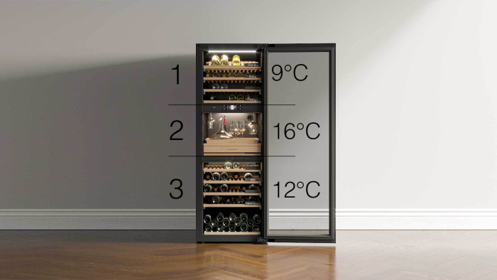Vinotéka ASKO je třízónová. Každá zóna má přesnou regulaci teploty.