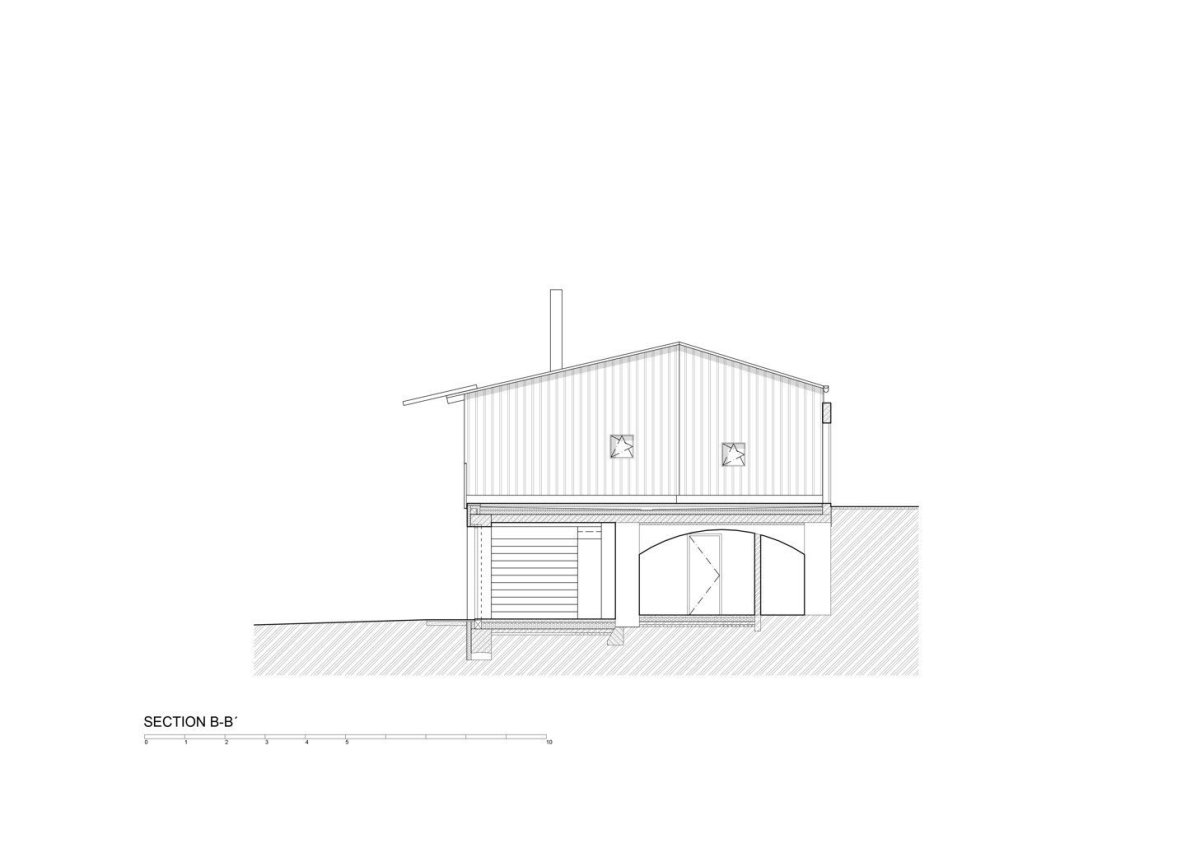 Dům za zdí, řez, Mjölk architekti