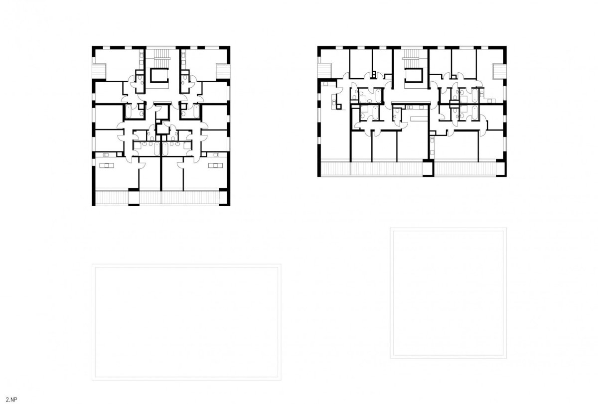 Čtyři domy v jednom, půdorys 2 NP, Kuba & Pilař architekti