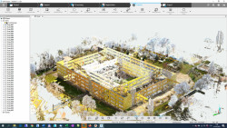 Náhled na barevné mračno bodů, exteriéru budovy