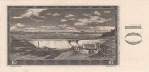 Oravská přehrada na rubu desetikorunové bankovky z roku 1960.