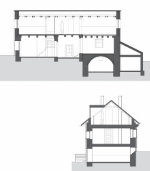 Rekonstrukce rodinného domu v Černošicích, řezy, 3+1 architekti