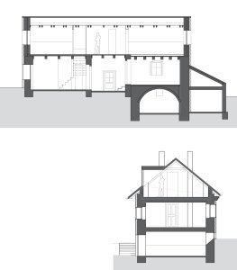 Rekonstrukce rodinného domu v Černošicích, řezy, 3+1 architekti