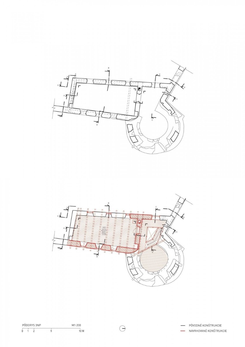 Hospodářská budova na hradě Uhrovec, Atelier ô / Martin Varga, Martin Kvitkovský, Pavol Pauliny, půdorys
