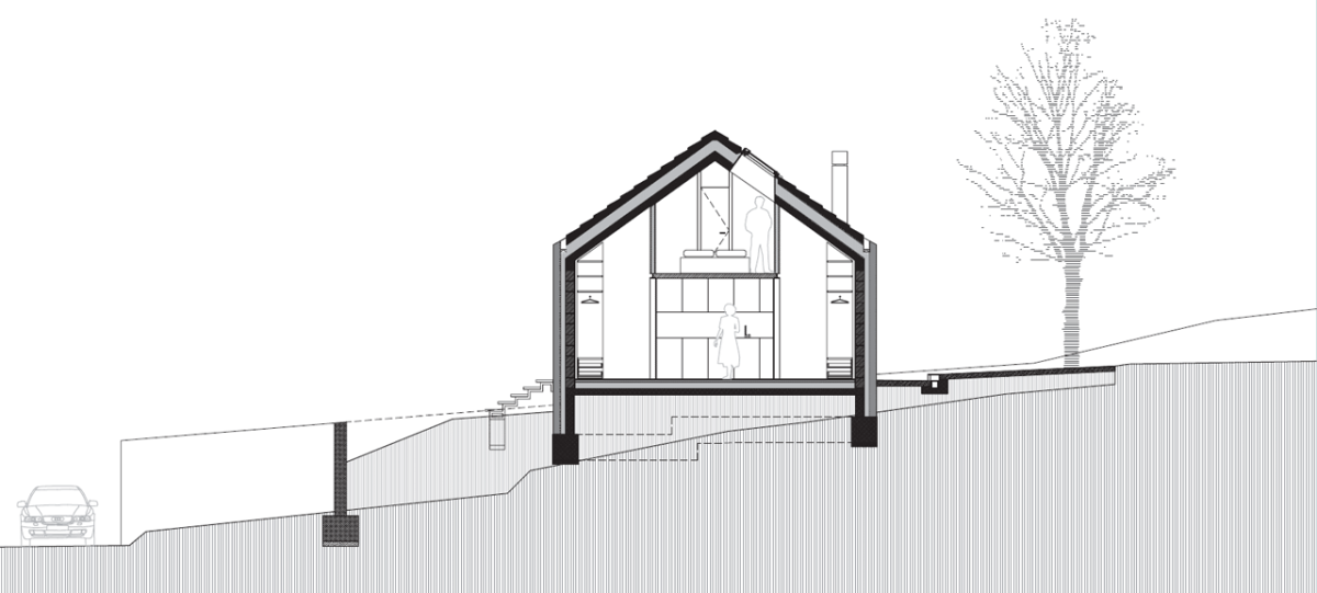 dekleva gregorič arhitekt, Compact Karst House, příčný řez - foto