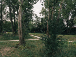 Voda je pro něj příznačná, nachází se při břehu Vltavy a současně v záplavové oblasti. (Park U Vody v Praze-Holešovicích, YYYY)