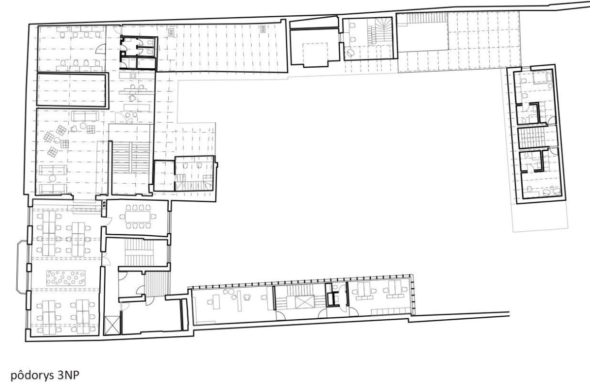 Projekt Nádvoří v Trnavě, Vallo Sadovsky architects, půdorys 3 NP