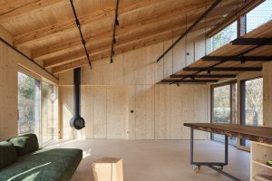 Uvnitř: světlé dřev, světlo, klid (Dům Medník, päivä architekti)