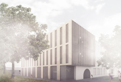 Navržená dostavba stávající školní budovy, Petr Průša, Michaela Horáková, Sasha Derkach, Dmytro Matviishyn.