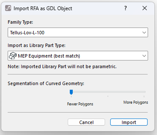 Výběr konkrétního produktu z rodiny Revit RFA