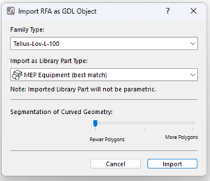 Výběr konkrétního produktu z rodiny Revit RFA