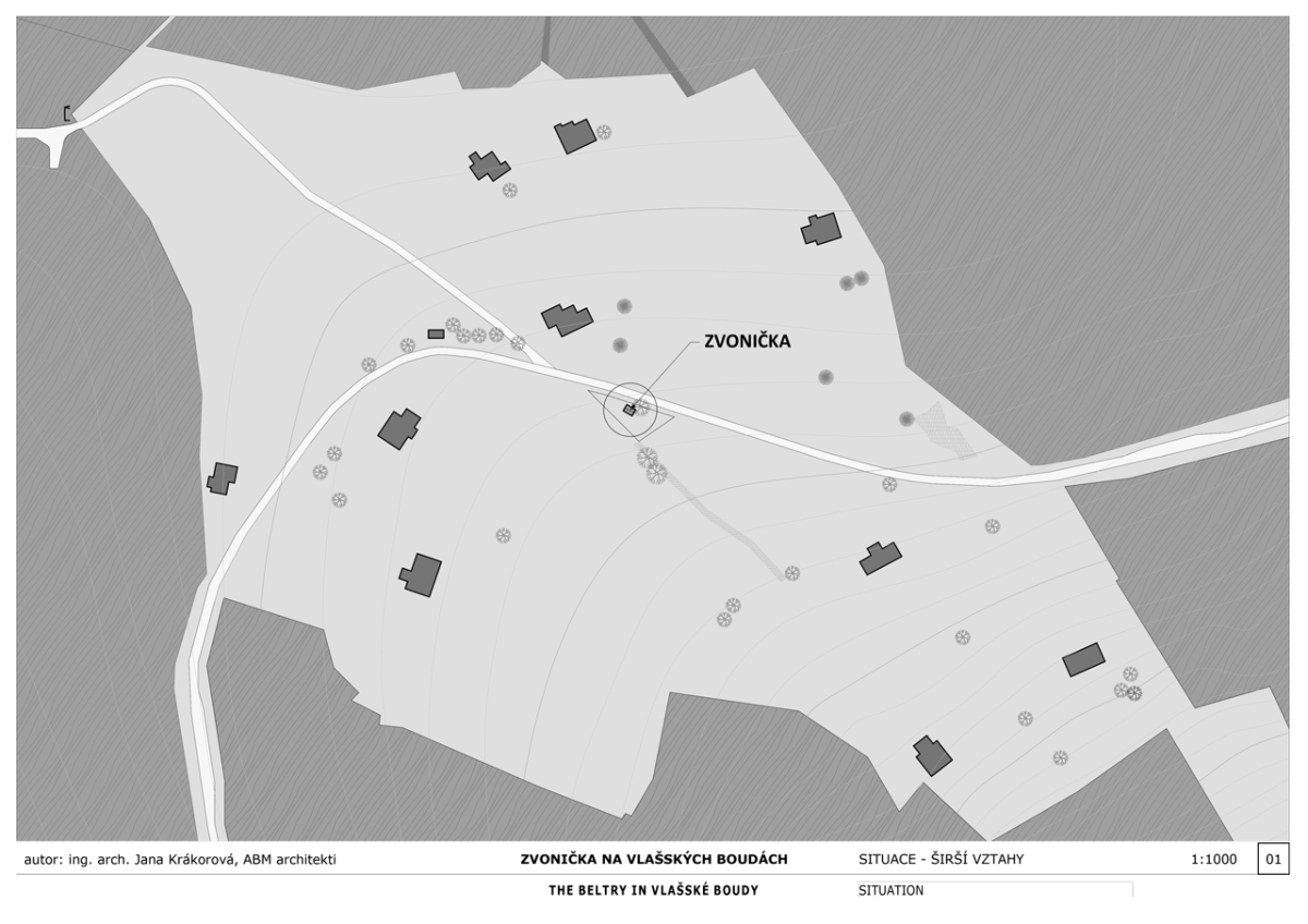 Jana Krákorová (ABM architekti), Zvonička na Vlašských Boudách, situace širších vztahů – foto