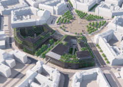 Finalista 1: MVRDV. Původní Engelův urbanismus hodlá  doplnit filigránskou výstavbou z nízkouhlíkového materiálu