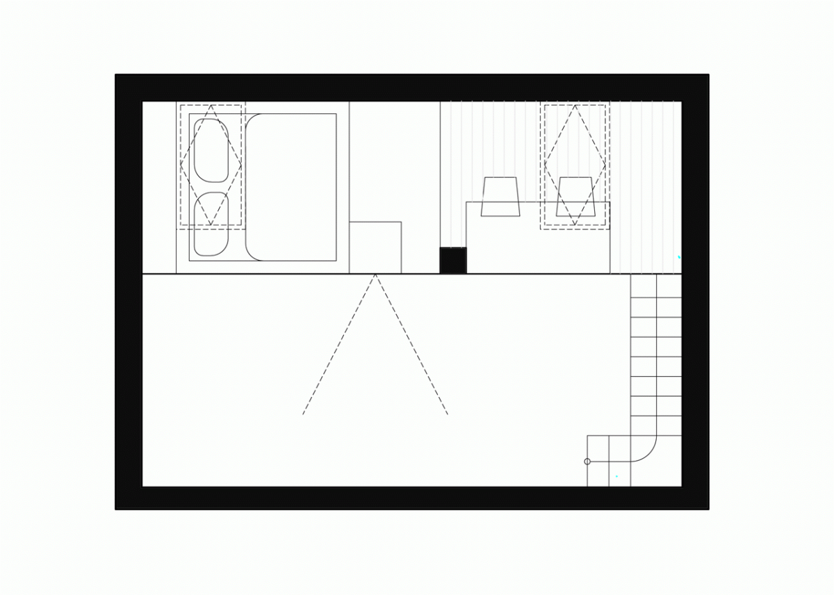 Mooza architecture, Interiér mezonetového bytu v Holešovicích, půdorys druhého patra - foto