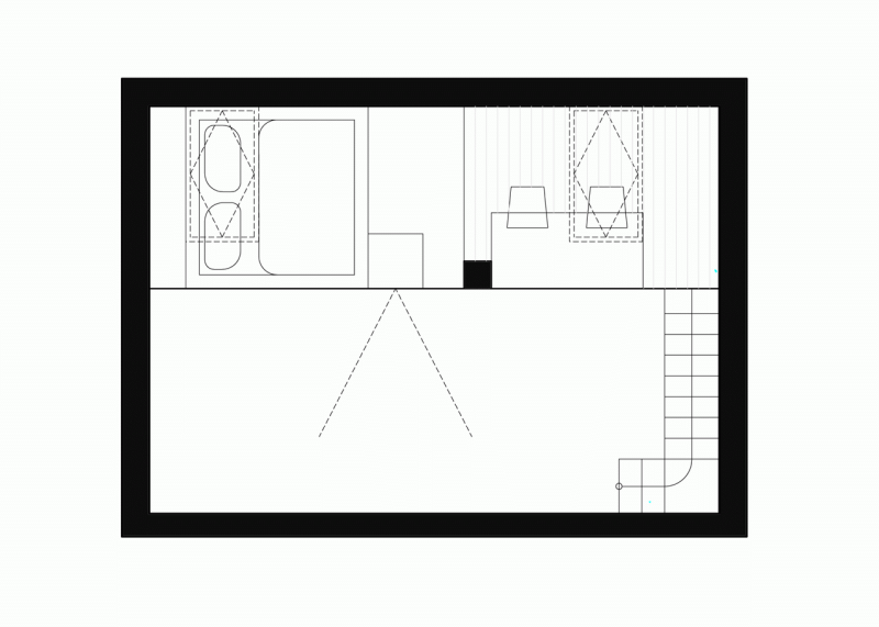 Mooza architecture, Interiér mezonetového bytu v Holešovicích, půdorys druhého patra - foto