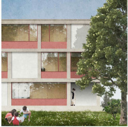 Navržená fasáda dostavby stávající školní budovy, Ravagnani Vecchi Architects.