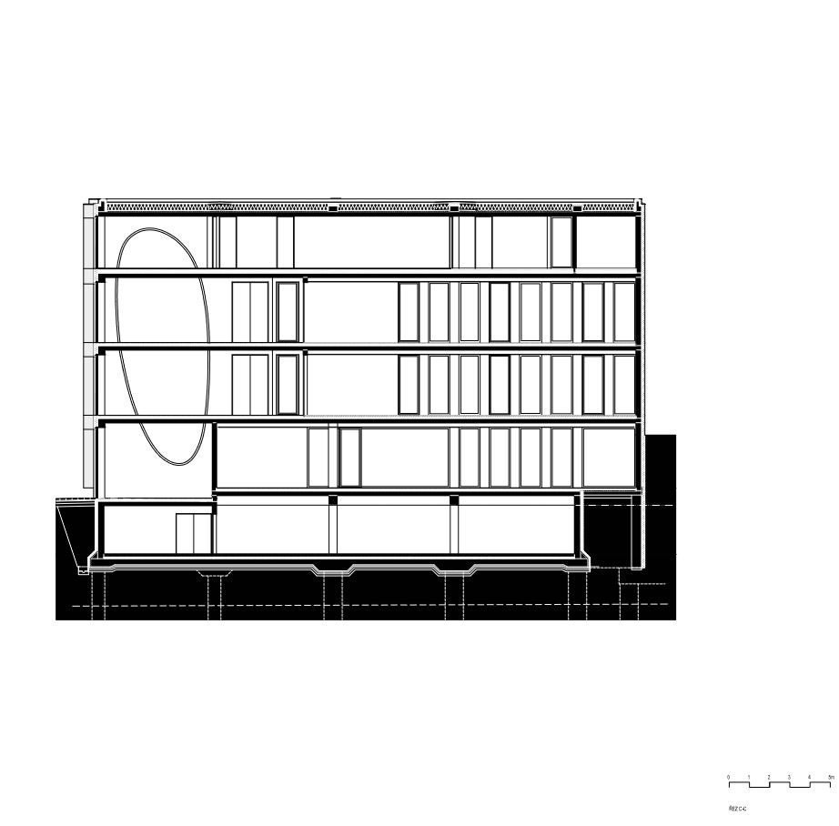 Polyfunkční dům Kvítková, řez, Chládek architekti