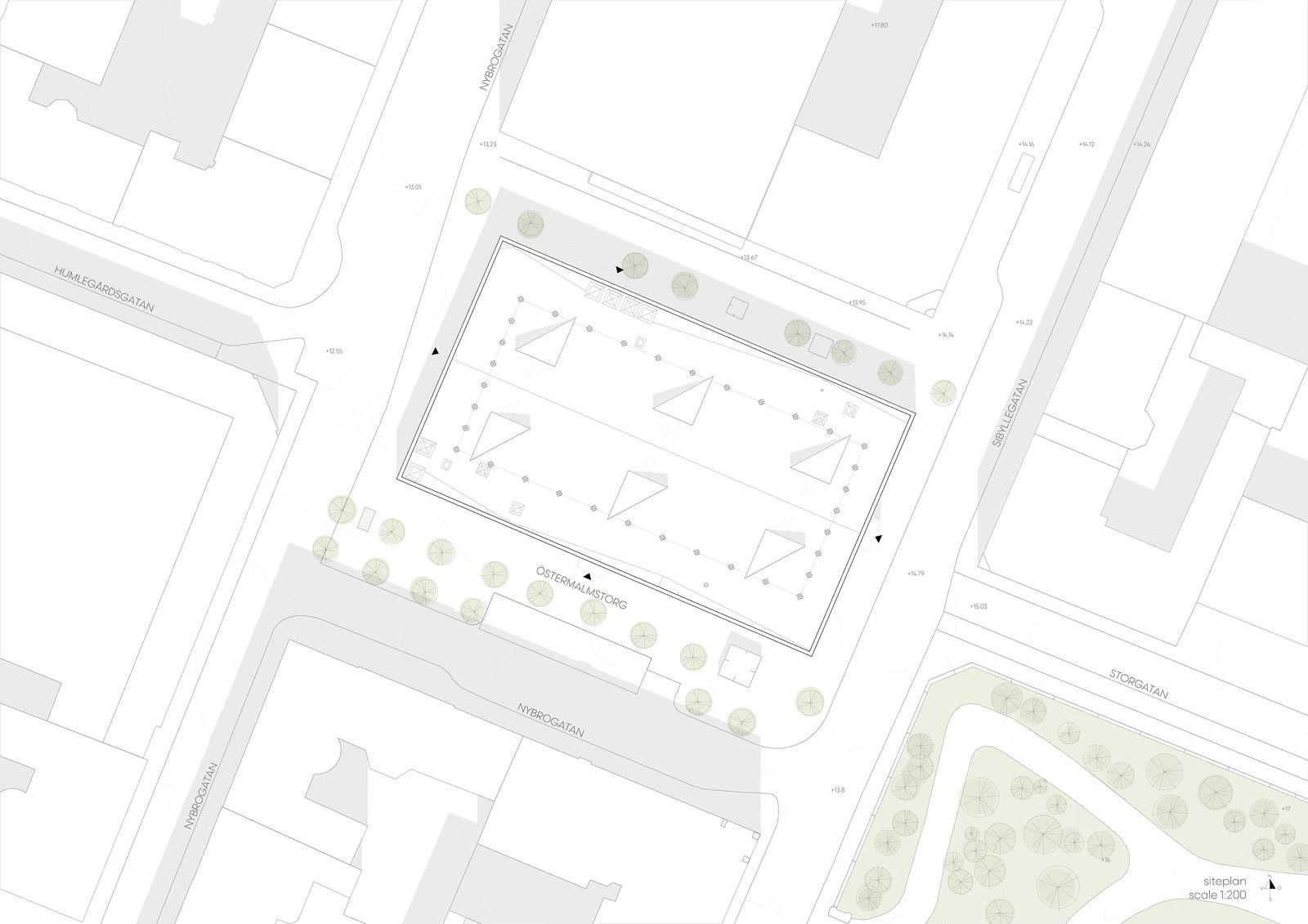 Tengbom, dočasná tržnice ve Stockholmu, situace, výkres