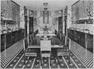 Palác Stoclet (1905-1911) v Bruselu od Josefa Hoffmanna - jídelna s mozaikami Gustava Klimta