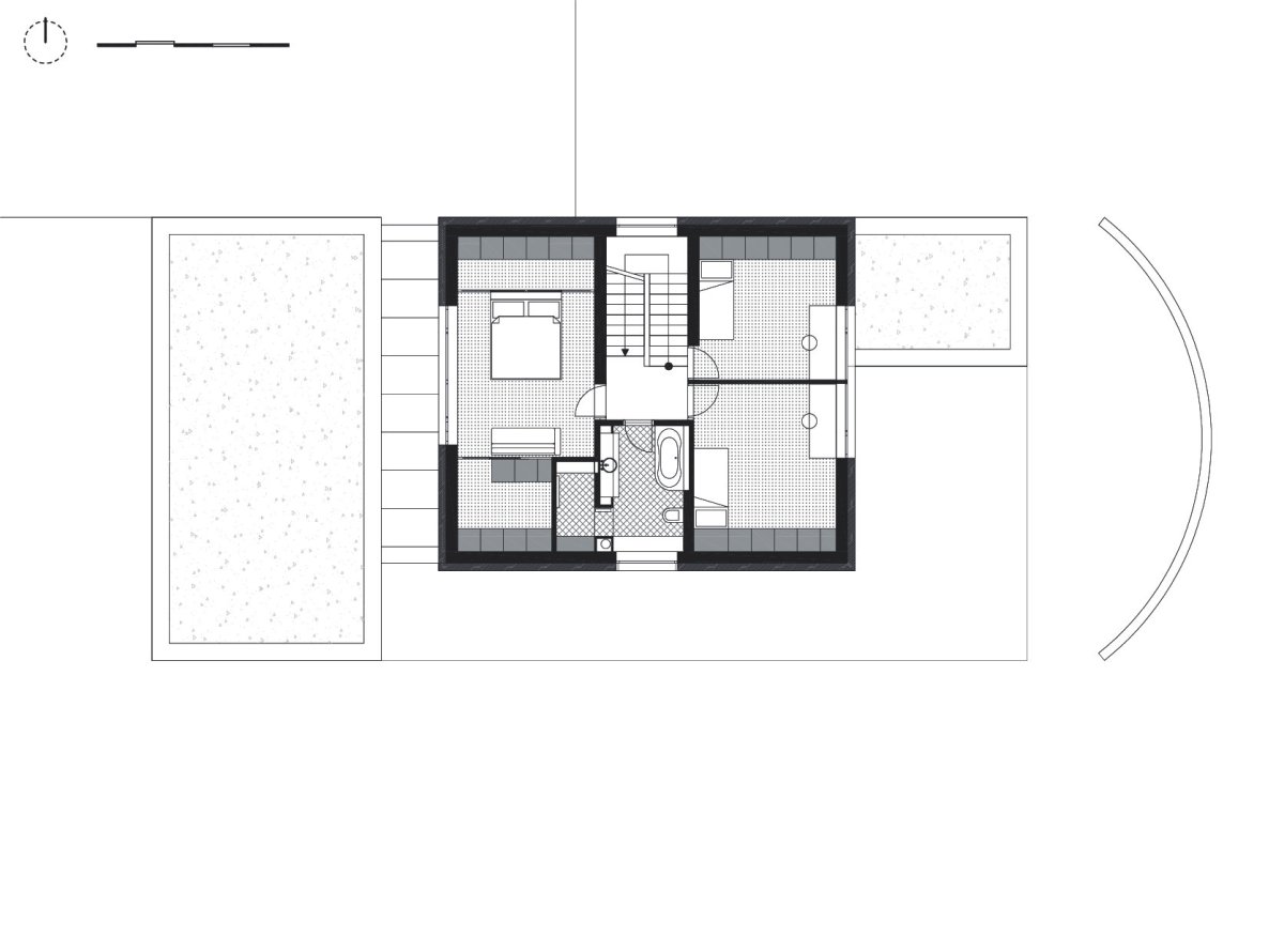 2. NP (Cihlový dům v Pardubicích; architekti Jakub Dvořák a Michal Bílek)