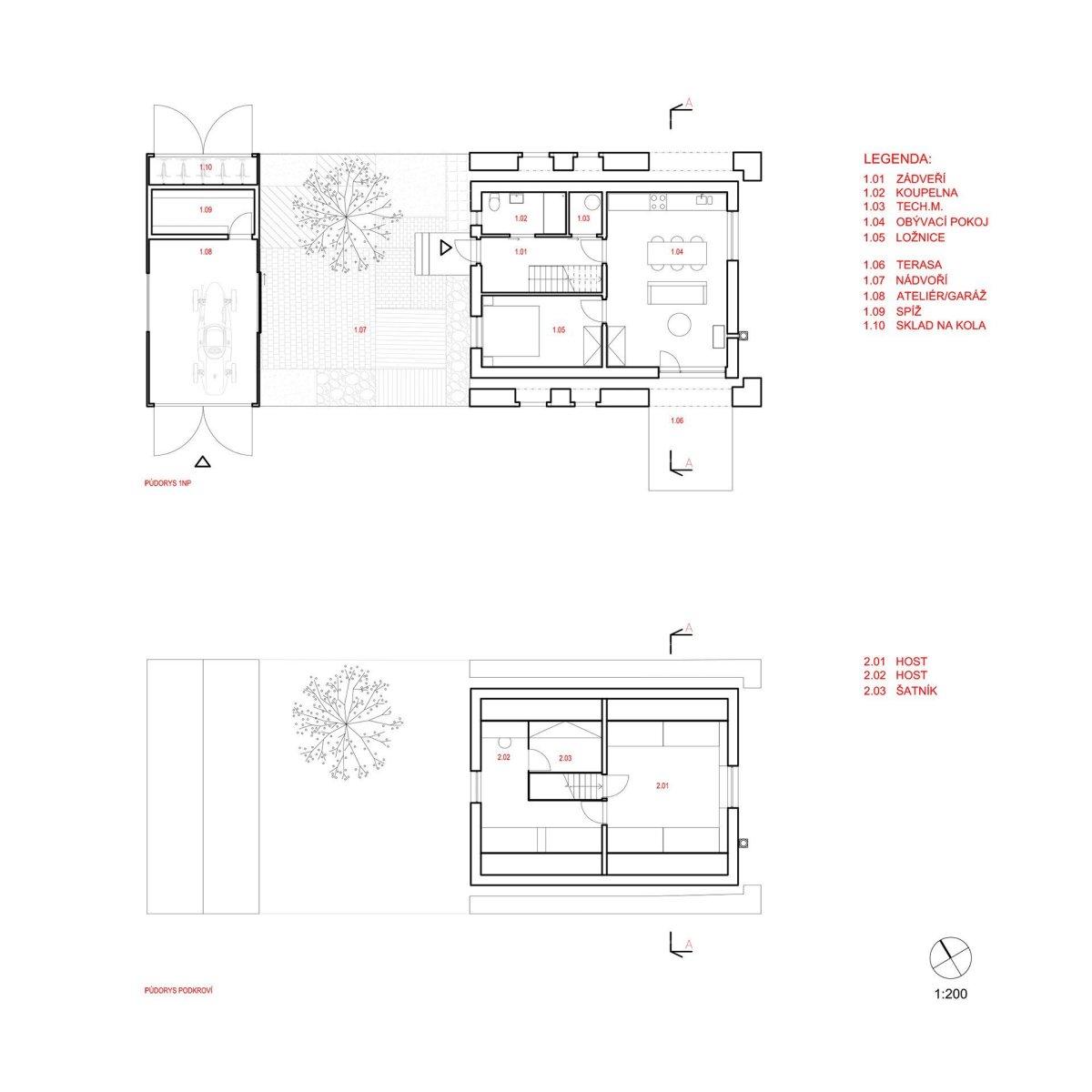 Rodinný dům Stará Červená Voda, TŘI.ČTRNÁCT architekti / Ondrej Palenčar, půdorysy