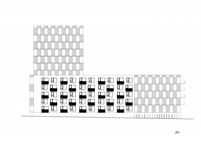 Bytový dům Na Sylvánu v Plzni, PRO-STORY, jižní fasáda