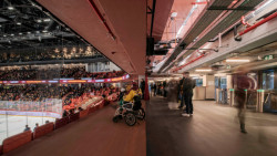 Pohled na tribunu a ochoz (Horácká multifunkční aréna; Chybik + Kristof)