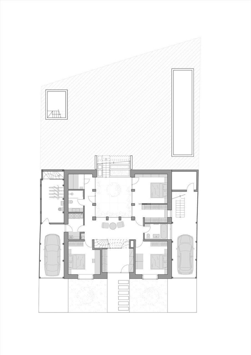 Rodinný dům s atriem, SENAA architekti / Václav Navrátil, Jan Sedláček, půdorys 1NP
