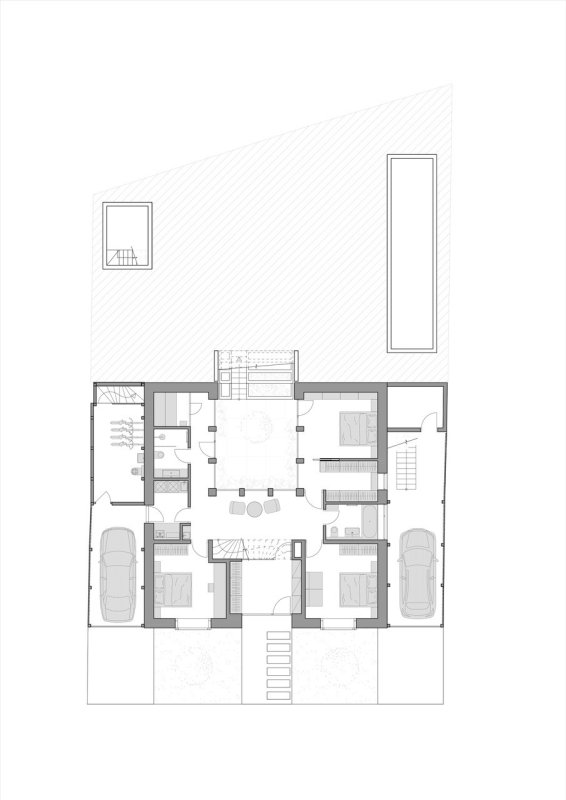 Rodinný dům s atriem, SENAA architekti / Václav Navrátil, Jan Sedláček, půdorys 1NP