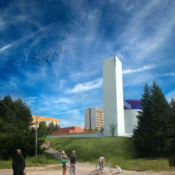 Kostel bl. Restituty Brno - Lesná, pohled od zastávky