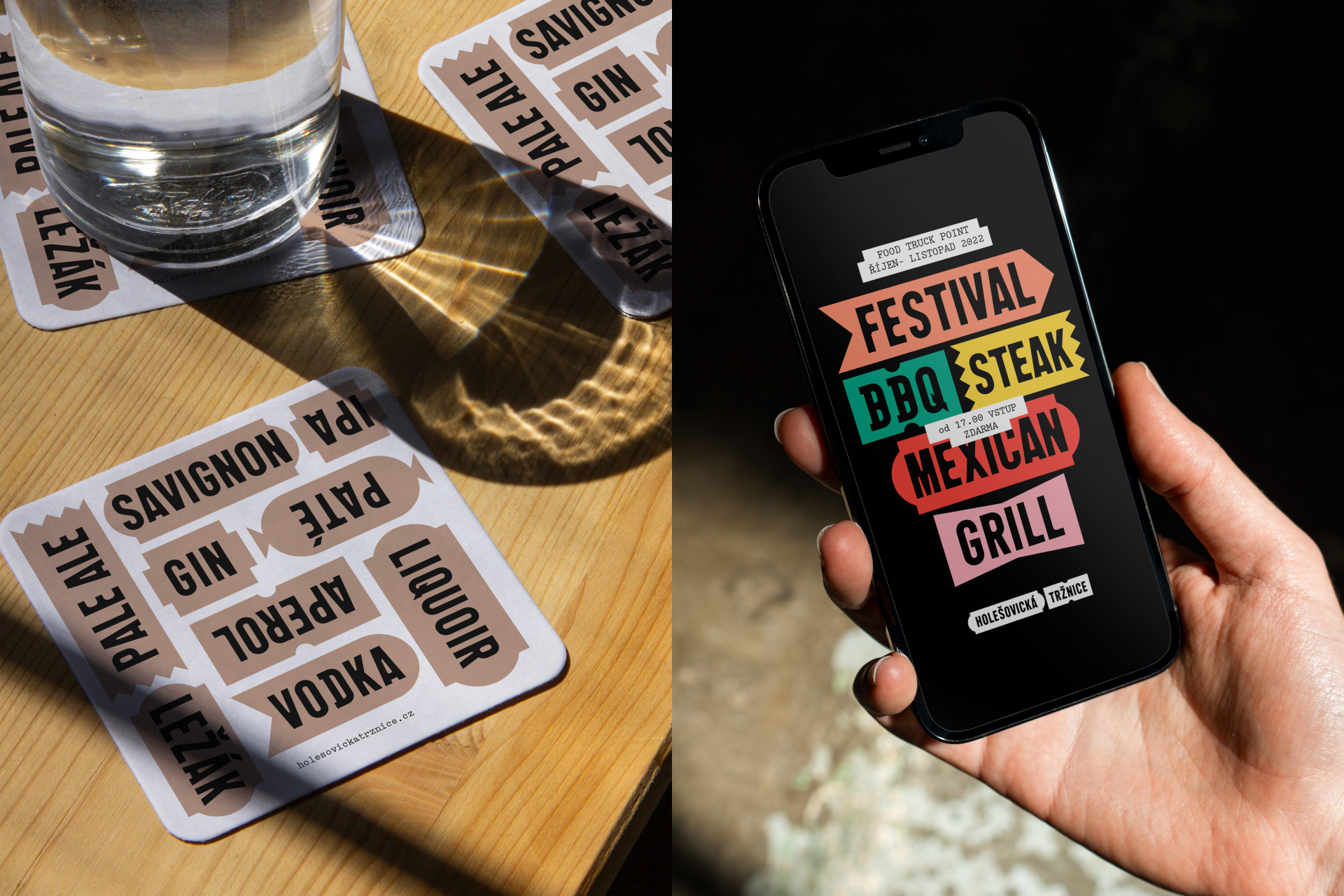 Aplikace vizuální identity Holešovické tržnice (merch, sociální sítě)