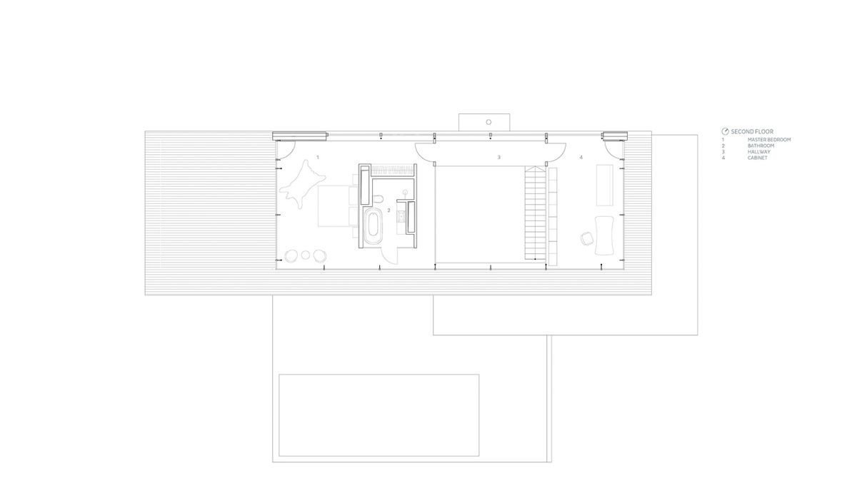Vila v Lotyšsku, půdorys první patro, OUTOFBOX architecture