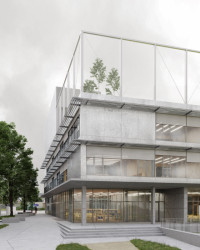 ZŠ Jana Vodňanského na Praze 7 - pohled z parku (vizualizace)