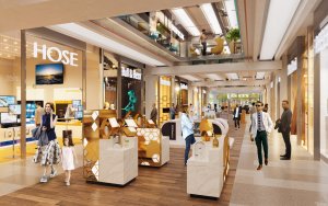 Vizualizace interiéru OD Máj po rekonstrukci od Amadeus Real Estate - pohled do obchodní pasáže