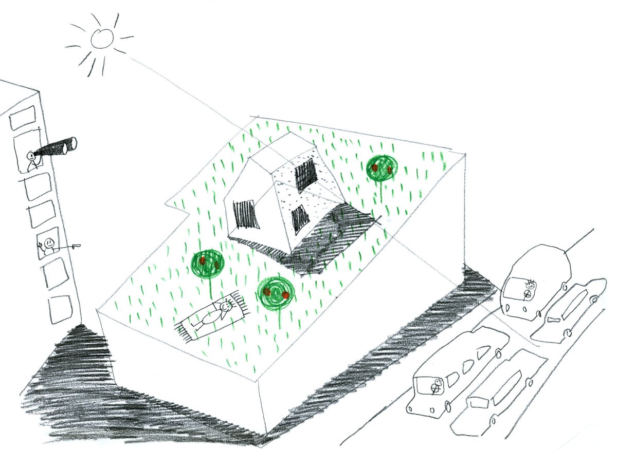 Koncepční skica (Nástavba se zahradou v Praze-Dejvicích, Nácházel architekti)
