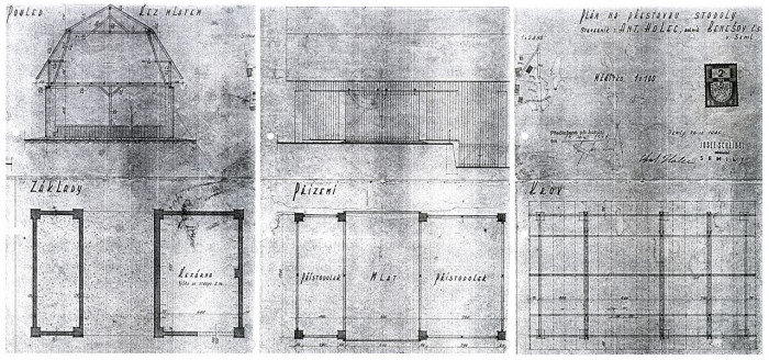 Studio Raketoplán, Stodola Benešov, výkres architekta Josefa Schejbala – foto