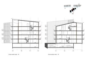 Lacaton & Vassal architectes, sociální byty v Mulhouse, řez, výkres