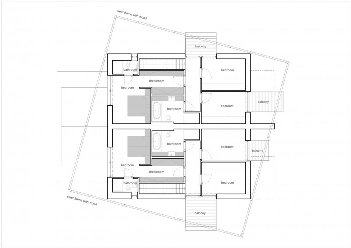 Rodinné domy v Dobříši, půdorys první patro, Boq architekti