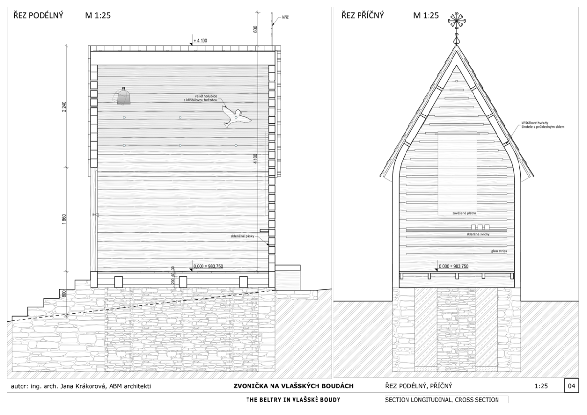 Jana Krákorová (ABM architekti), Zvonička na Vlašských Boudách, řezy – foto