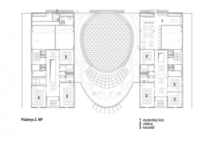 AI-DESIGN, Vzdělávací komplex UTB ve Zlíně, půdorys 2. NP