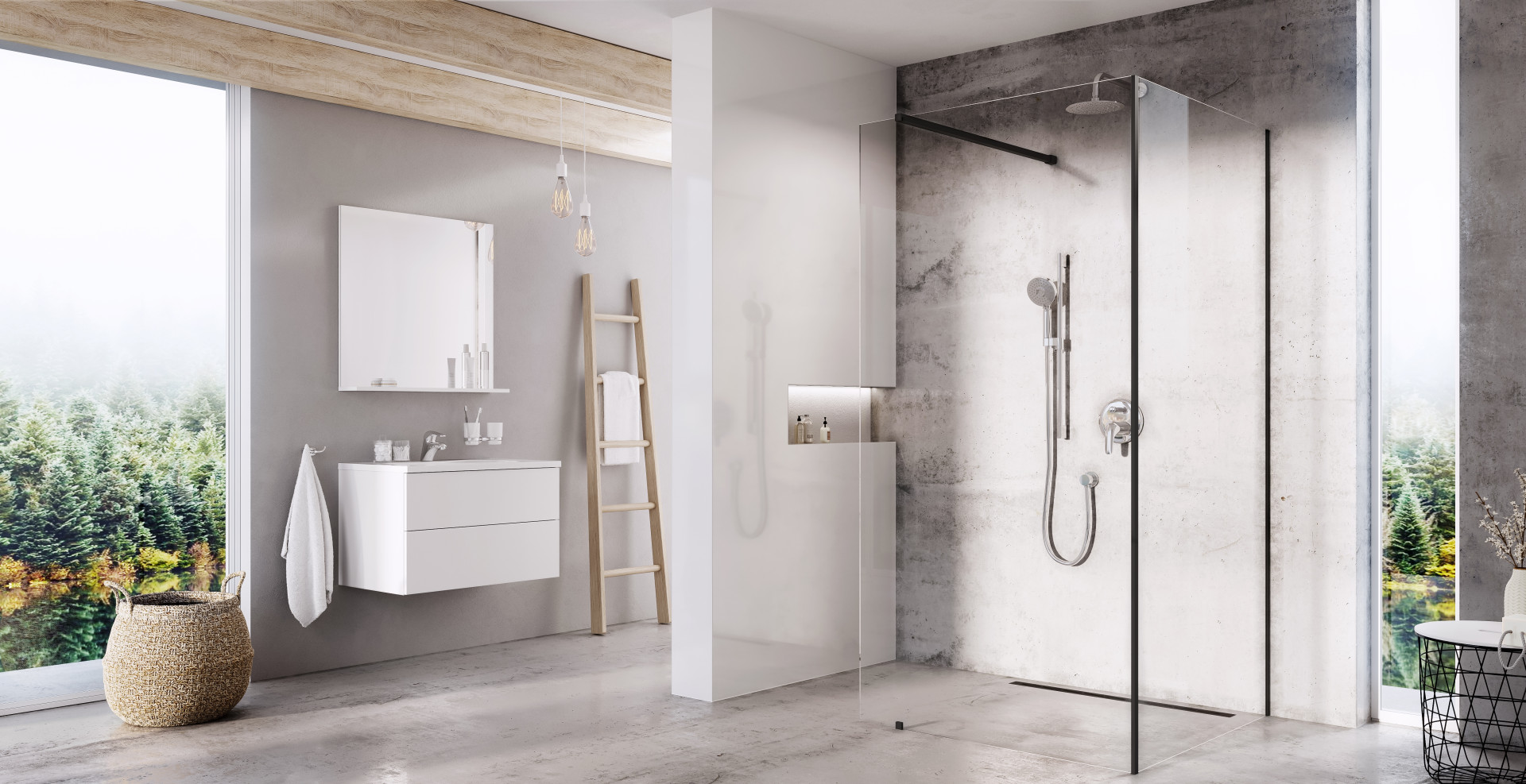 Sprchový kout Walk-In od RAVAKu v provedení Corner v černé.