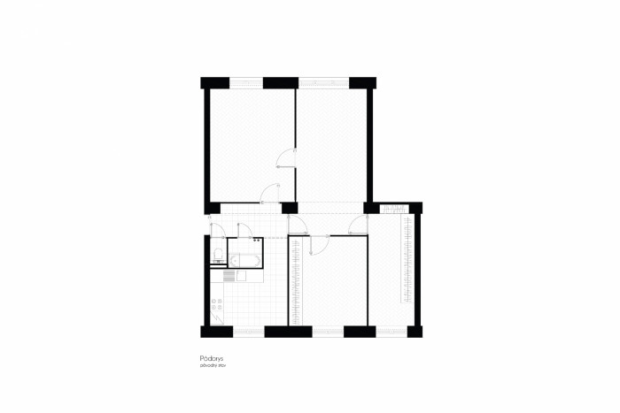 Byt pri Štrkovci, Atelier 27.9 / Lenka Némethová, Michaela Pivoňková, půdorys původní stav