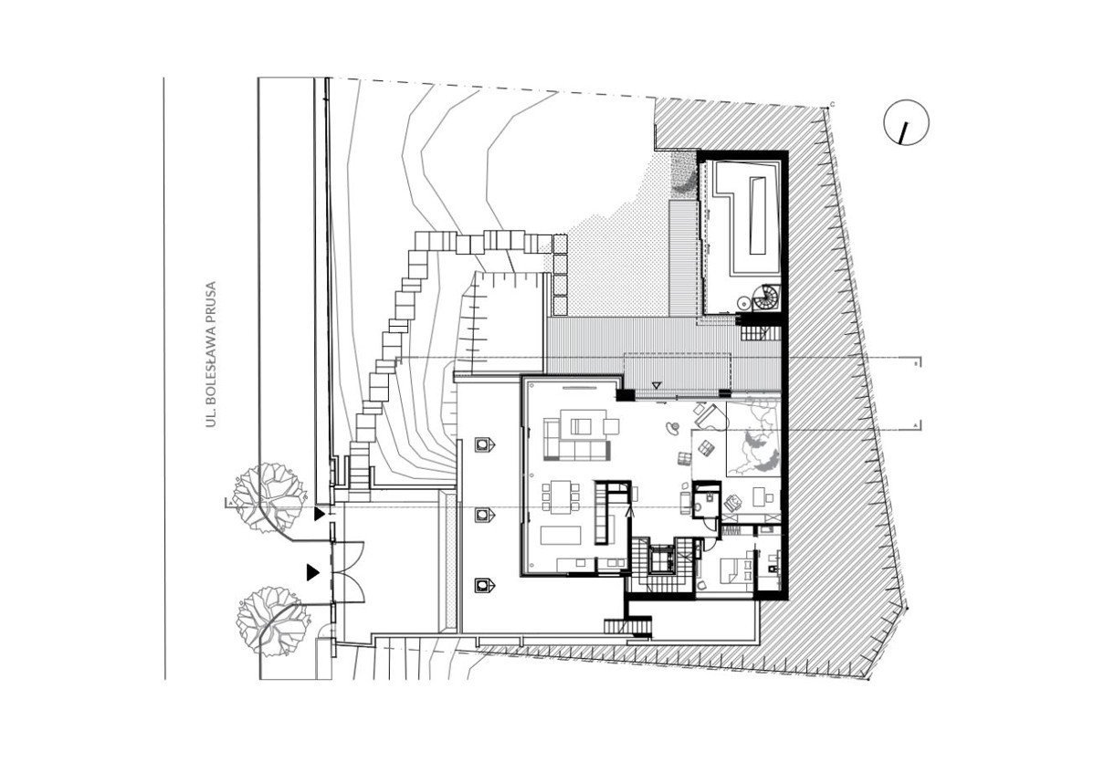 RD v Gdaňském zálivu, půdorys 1NP, Arch-Deco