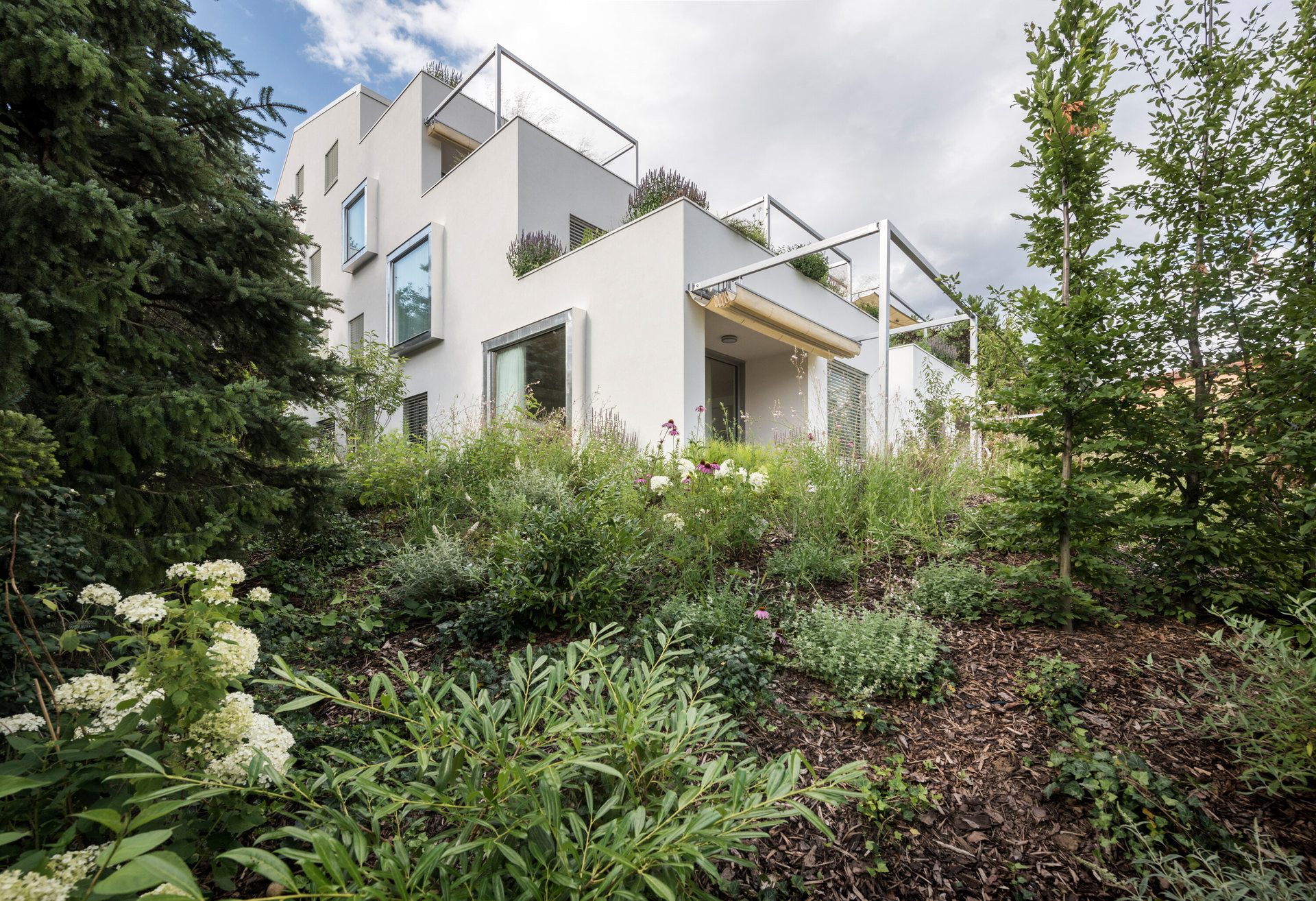 Dům obklopený zahradou v Praze - Krči. (Terasový dvojdům v Krči, martin cenek architecture)