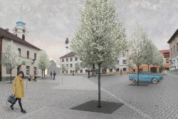 Vizualizace - Náměstí J. A. Alise v Příbrami – Březových Horách, krajinné řešení Alice Boušková - soutěž 2022 - 2. místo