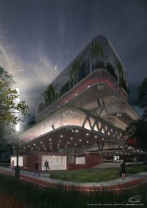 Vítězný projekt v soutěži na parkovací dům v Ostravě od kanceláře PROJEKTSTUDIO.